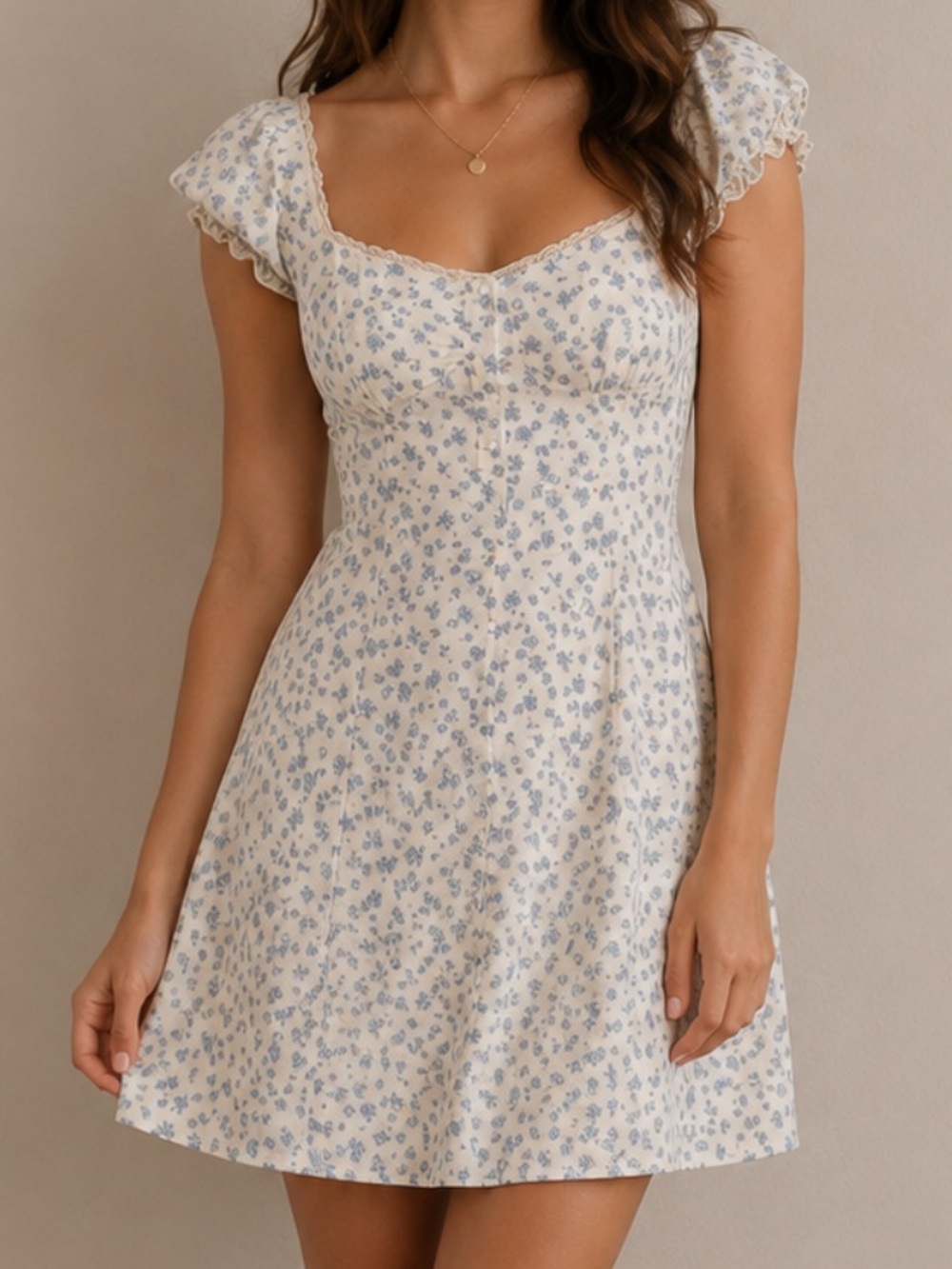 Lulu's Cream Mini Dress with Blue Floral Print